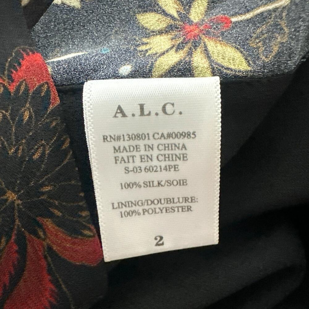 ALC Dress 2 Black Floral Silk Reid Fit Flare Dark Romantic Coquette - Picture 4 of 8